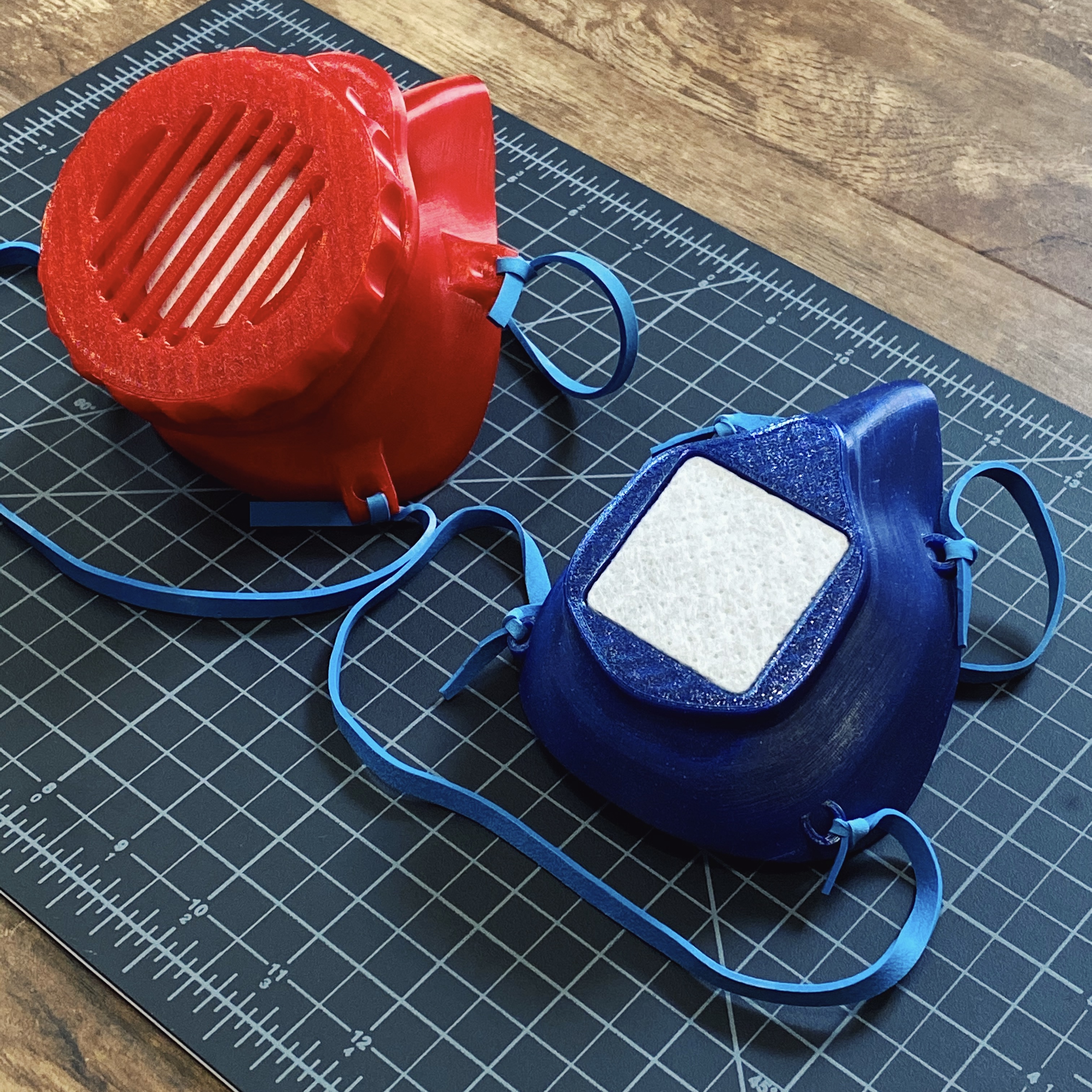 red and blue masks